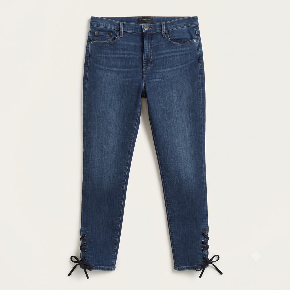 Banana Republic Womens 12 Y2K Minimalist Preppy Skinny Jeans Lace Up Hem